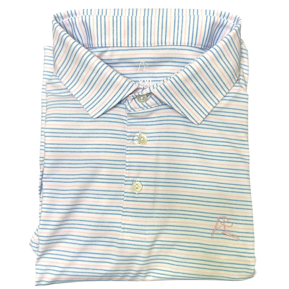 Rhoback Blue Pink Striped Mens Performance 3 Button Short Sleeve Polo Shirt XXL